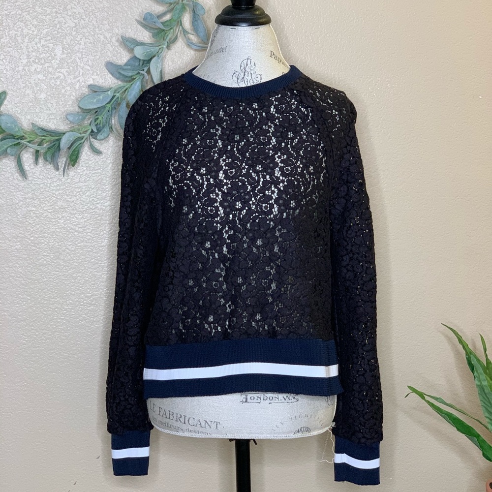 Zara ~ Lace Sporty Crewneck Long Sleeve (NWOT)